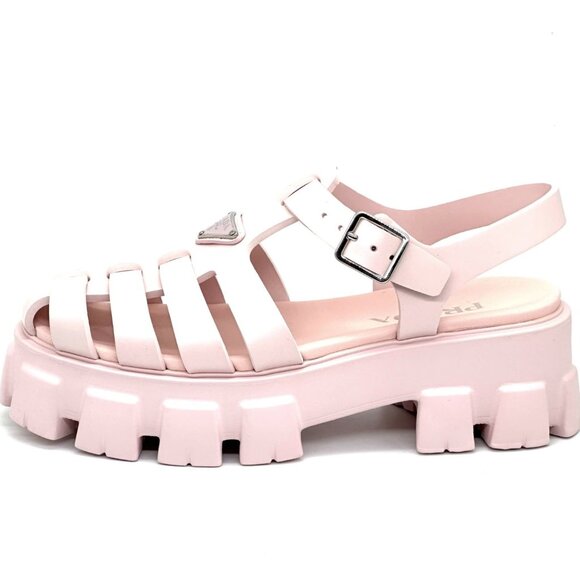 PRADA Monolith Triangular Logo Rubber Fisherman Flat Sandals Shoes Pink - Picture 4 of 16